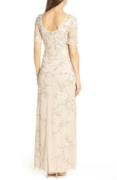 Shop Adrianna Papell Embroidered Mesh Evening Dress In Nude