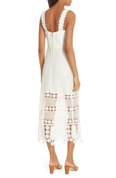 Shop Self-portrait Fishnet Crochet Lace Midi Dress In Ivory