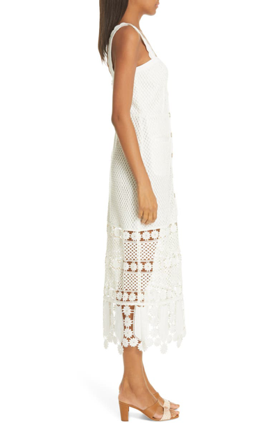 Shop Self-portrait Fishnet Crochet Lace Midi Dress In Ivory