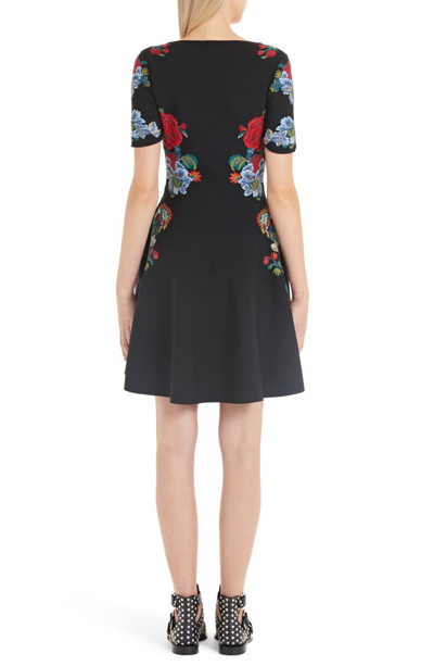 Shop Alexander Mcqueen Floral Jacquard Fit & Flare Sweater Dress In Black/ Red/ Green/ Blue