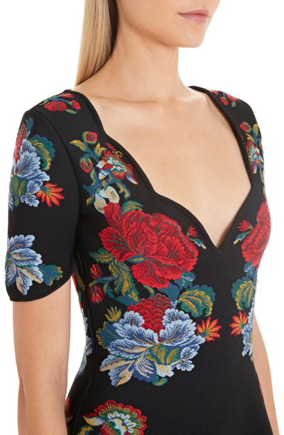 Shop Alexander Mcqueen Floral Jacquard Fit & Flare Sweater Dress In Black/ Red/ Green/ Blue