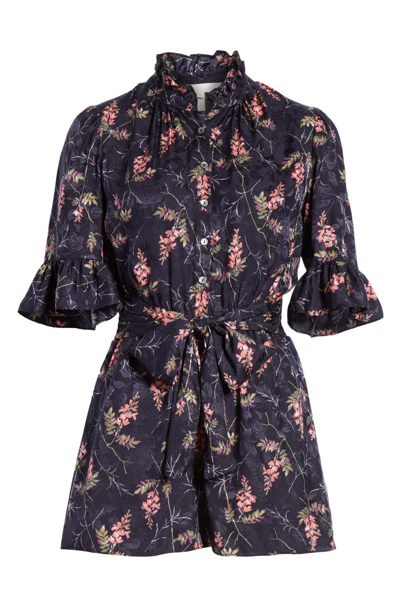 Shop Rebecca Taylor Ivie Floral Silk Blend Romper In Navy Combo