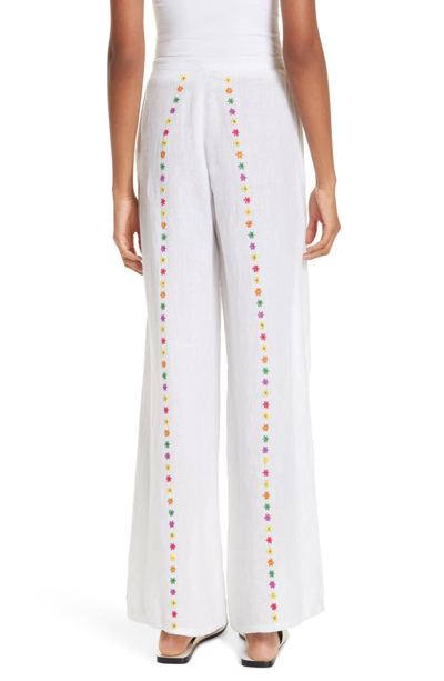 Shop All Things Mochi Gaho Embroidered Split Leg Linen Pants In White