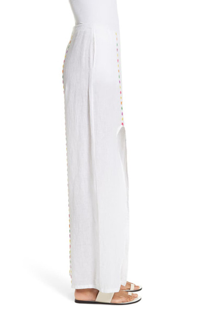 Shop All Things Mochi Gaho Embroidered Split Leg Linen Pants In White