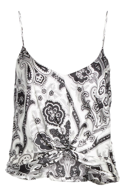 Shop Caroline Constas Twist Front Silk Camisole In White Multi