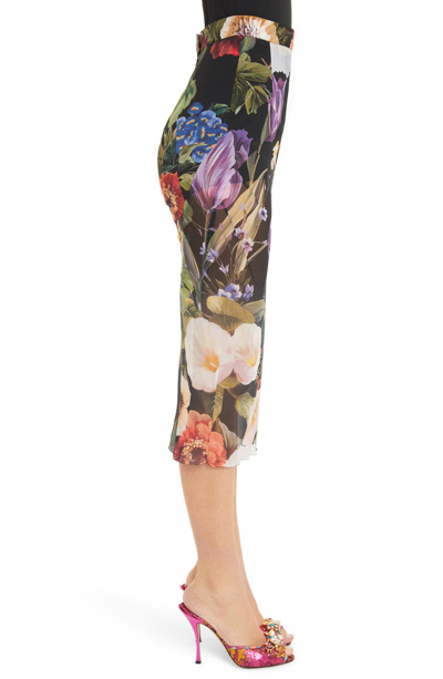 Shop Dolce & Gabbana Floral Print Sheer Silk Pencil Skirt In Black