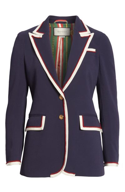 Shop Gucci Peak Lapel Stretch Cady Blazer In Blue