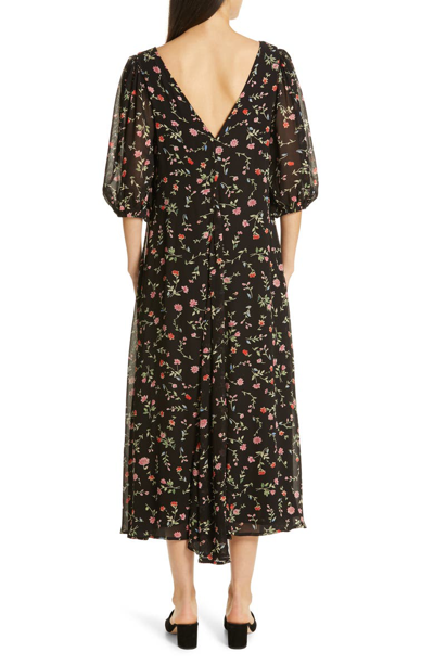 Shop Ganni Floral Print Georgette Midi Dress In Black