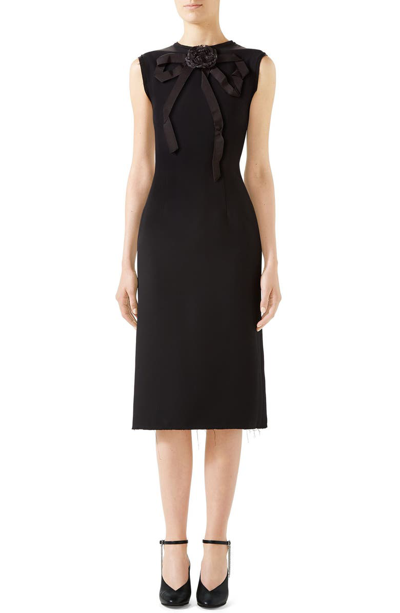 Shop Gucci Bow Neck Sleeveless Cady Crepe Pencil Dress In Black