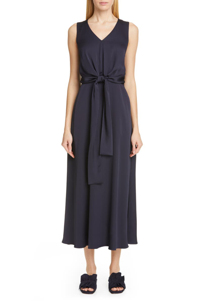 Shop Lafayette 148 Ambrosia Tie Waist Midi Dress In Ink