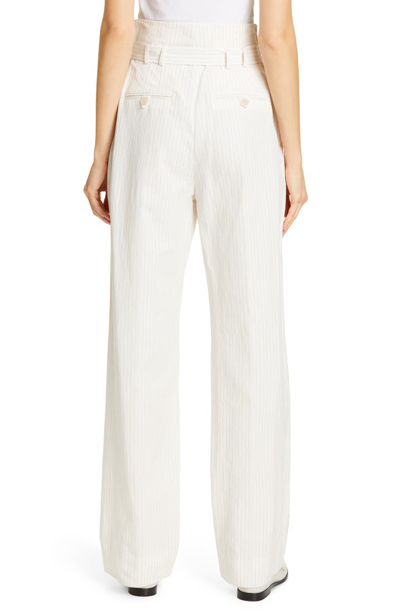 Shop Rebecca Taylor Pinstripe Belted Wide Leg Pants In Snow Combo
