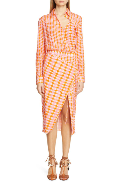 Shop Altuzarra Gingham Print Silk Shirtdress In Tropicana