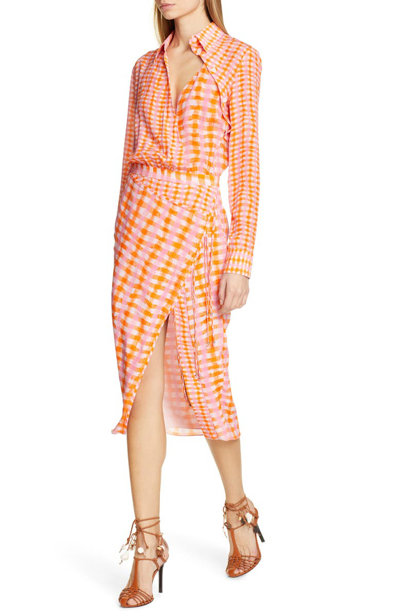 Shop Altuzarra Gingham Print Silk Shirtdress In Tropicana