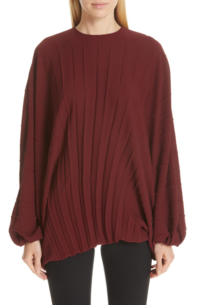 Shop Valentino Soleil Plisse Silk Georgette Blouse In Gar-garnet