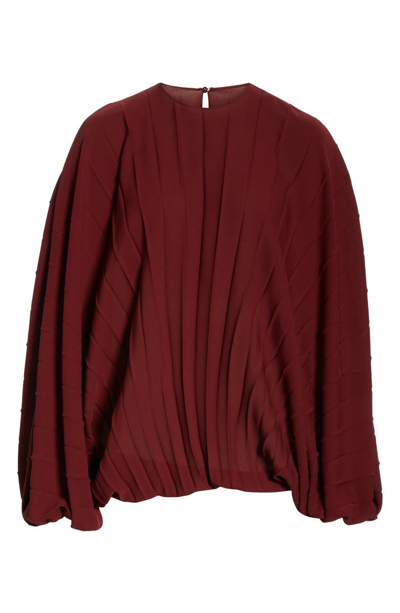 Shop Valentino Soleil Plisse Silk Georgette Blouse In Gar-garnet