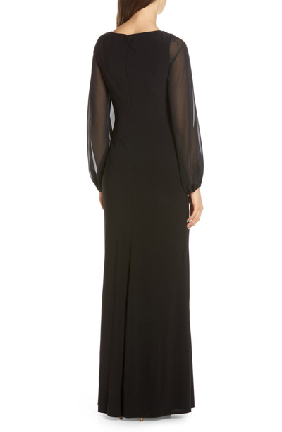 Shop Adrianna Papell Sheer Long Sleeve Dress In Black