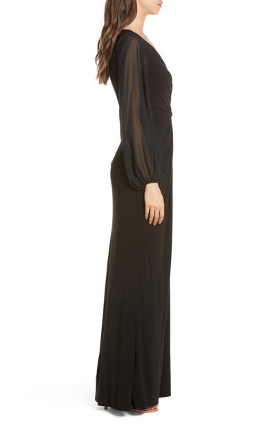 Shop Adrianna Papell Sheer Long Sleeve Dress In Black