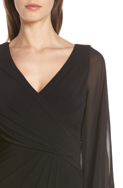 Shop Adrianna Papell Sheer Long Sleeve Dress In Black