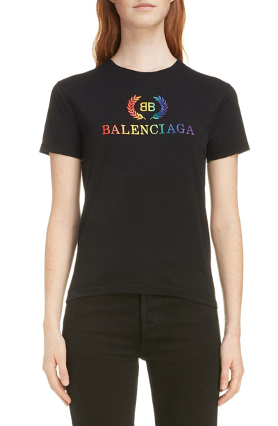 Shop Balenciaga Rainbow Wreath Logo Tee In 1000-black