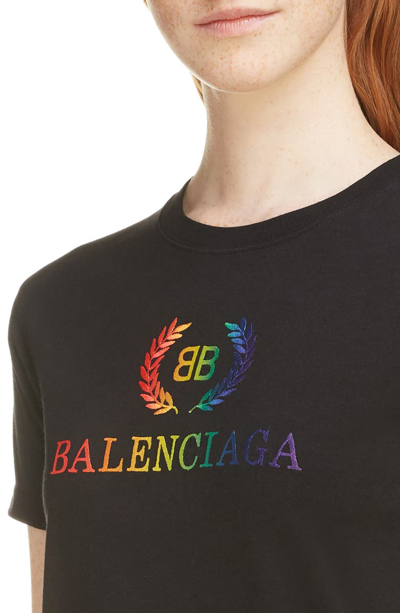 Shop Balenciaga Rainbow Wreath Logo Tee In 1000-black