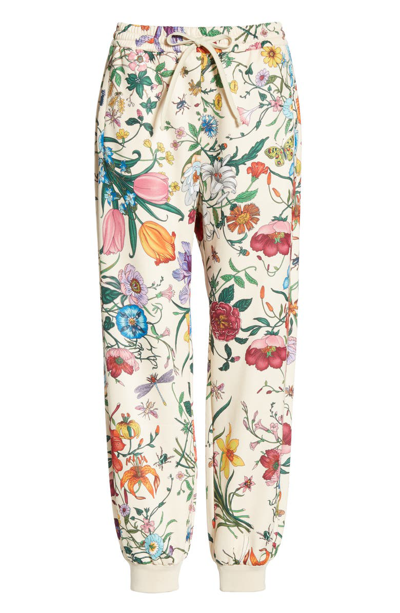 Shop Gucci Floral Print Tech Jersey Track Pants In Ivory/ Multicolor
