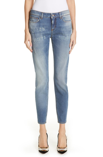 Shop Dolce & Gabbana Logo Plaque Skinny Jeans In Med Blue