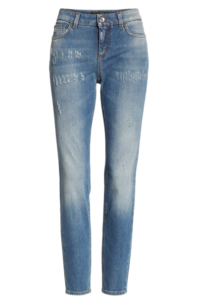 Shop Dolce & Gabbana Logo Plaque Skinny Jeans In Med Blue