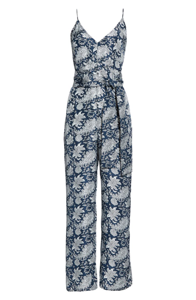 Shop Apiece Apart Ostrea Paisley Silk Jumpsuit In Lucia Floral Navy