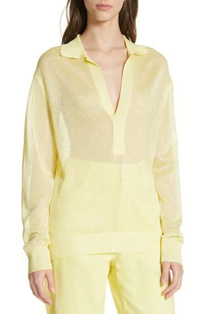 Shop Tibi Crispy Viscose Blend Polo Sweater In Citron