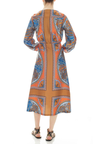 Shop Sandro Yanis Scarf Print Silk Long Sleeve Dress In Multicolor