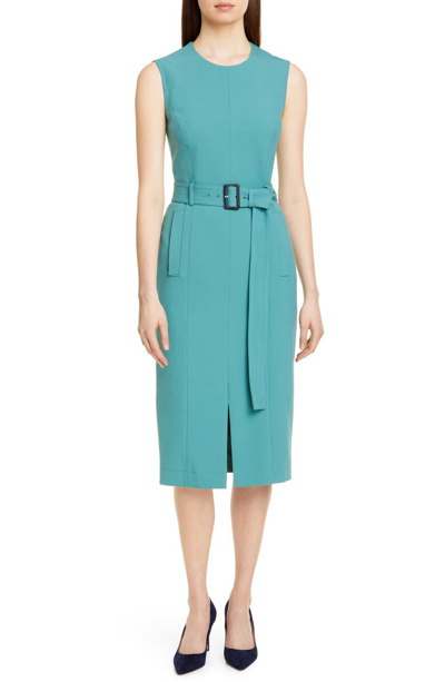 Hugo Boss Dadoria Belted Sheath Dress In Dark Jade ModeSens