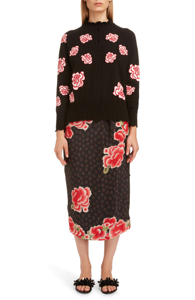 Shop Simone Rocha Floral Silk Pencil Skirt In Black