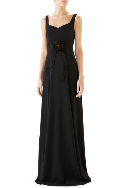 Shop Gucci Bow Embellished A-line Gown In Black