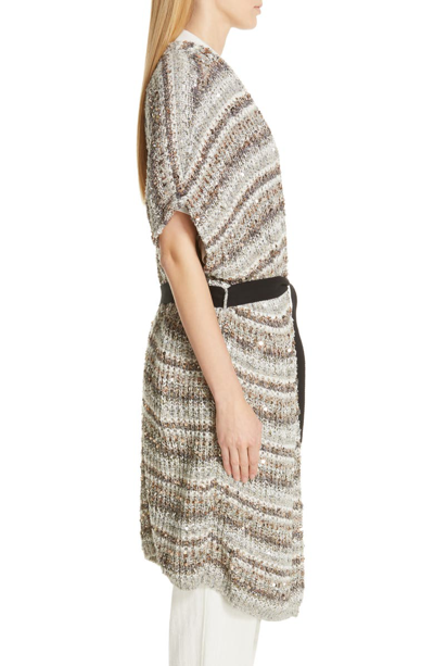 Shop Brunello Cucinelli Sequin Stripe Cardigan In Pebble Multi