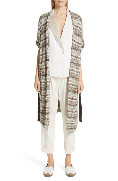 Shop Brunello Cucinelli Sequin Stripe Cardigan In Pebble Multi