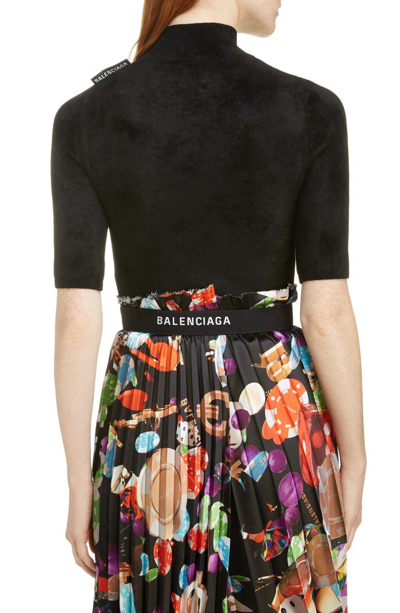 Shop Balenciaga Velvet Mock Neck Sweater In 1000-black