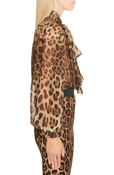 Shop Dolce & Gabbana Leopard Print Tie Neck Silk Blouse