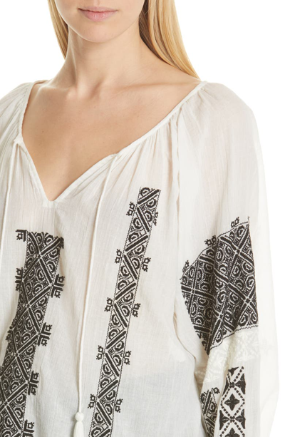 Shop Nili Lotan Alassio Embroidered Blouse In Ivory With Black Embroidery