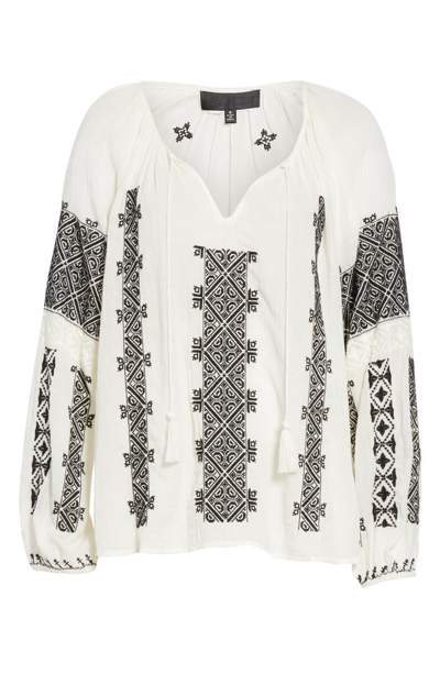 Shop Nili Lotan Alassio Embroidered Blouse In Ivory With Black Embroidery