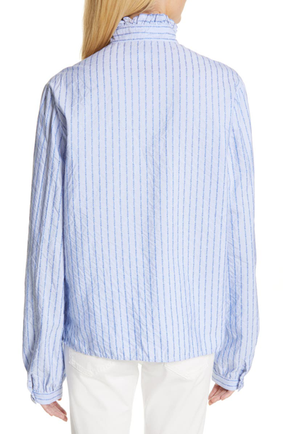 Shop Gucci Logo Stripe Tie Neck Blouse In Light Sky Blue