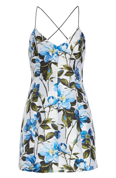 Shop Alice And Olivia Tayla Floral Jacquard Paneled Minidress In Off White/ Multi