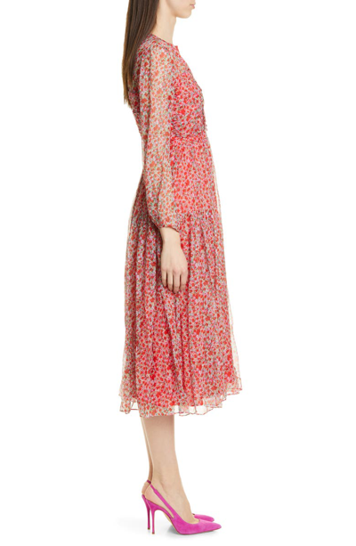 Shop Saloni Yasmeen Floral Long Sleeve Silk Midi Dress In Red Poppyfield