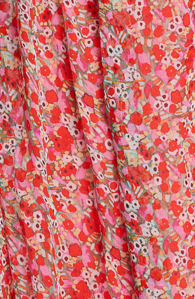 Shop Saloni Yasmeen Floral Long Sleeve Silk Midi Dress In Red Poppyfield