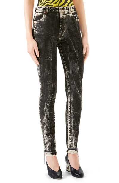 Shop Gucci Marble Wash Stretch Jeans In Black/ White