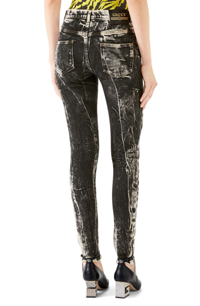 Shop Gucci Marble Wash Stretch Jeans In Black/ White