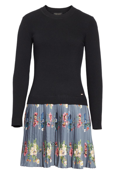 Shop Ted Baker Izitaa Oracle Long Sleeve Pleat Skirt Dress In Black