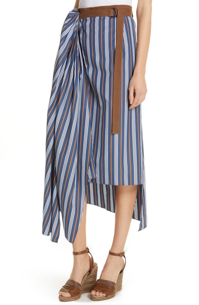 Shop Brunello Cucinelli Stripe Cotton Poplin Wrap Skirt In Oxford