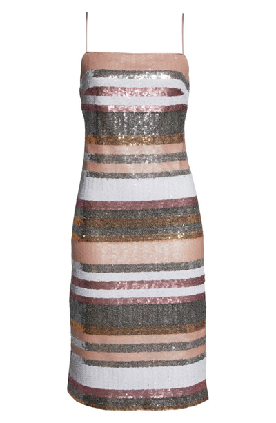 Shop Vince Camuto Sequin Stripe Dress In Blush Multi