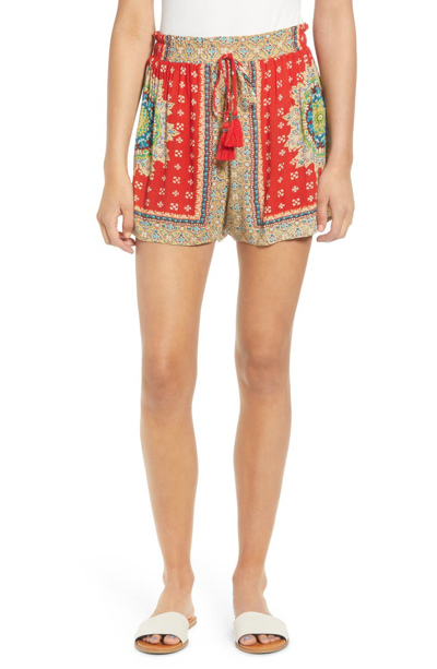 Shop Band Of Gypsies Venice Print Tassel Shorts In Red/ Beige