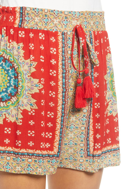 Shop Band Of Gypsies Venice Print Tassel Shorts In Red/ Beige